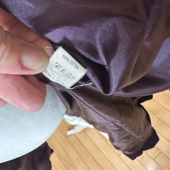 BANANA USA Fur Collar Purple Lined Coat Jacket w Ruffle Tie Belt Size Large - Picture 15 of 16